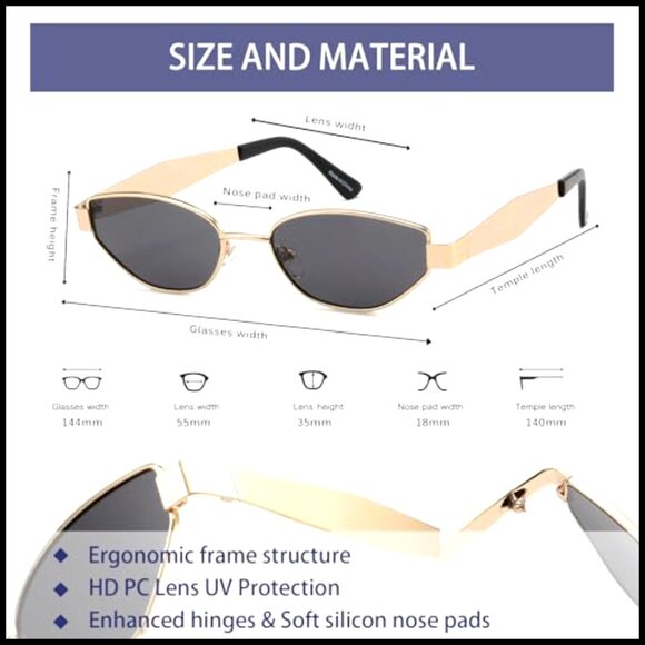 Retro Oval Cat Eye Sunglasses UV400 Protection Gold Frame 55mm main image 6